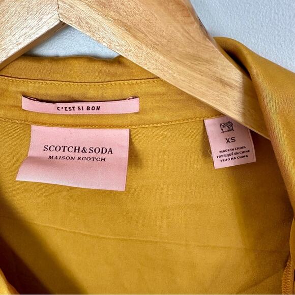 Scotch & Soda Mustard Yellow Button Up Satin Shirt Sz XS Classic Chic Officewear - Picture 2 of 8